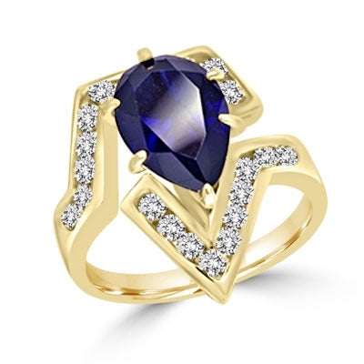 Lulu - Move Forward with this superb Ring, 3.0 Carats in all, with 2.0 Carat Pear Cut Sapphire Essence Center Stone and Melee Accents set in Gold Vermeil.