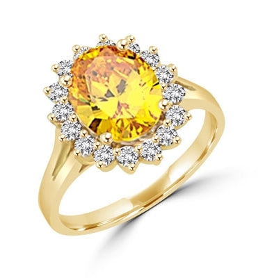 Light your Fire with this Cocktail Ring, 3.5 Cts T. W. with a 3 Cts. Oval Cut Diamond Essence Center and accents encircling the fireworks! In Gold Vermeil.
