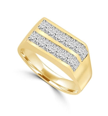A winning look.-14K Gold Vermeil man's channel set ring, 1.25 cts. t.w. with Princess cut Diamond Joy stones.