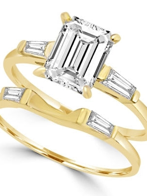 Ring wedding set emerald cut marquise stone