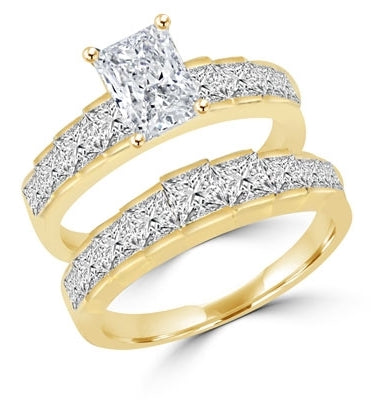 Ring wedding set with emerald and princess cut stones