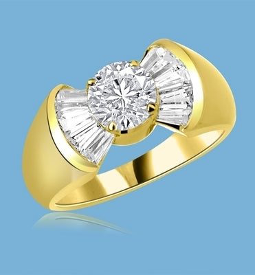 Cunegonde - As Voltaire Says "Tend your garden", say it with this Ring, 1.5 Cts. T.W. with 1 Ct. Round Brilliant Center and 10 Baguettes, in Gold Vermeil.
