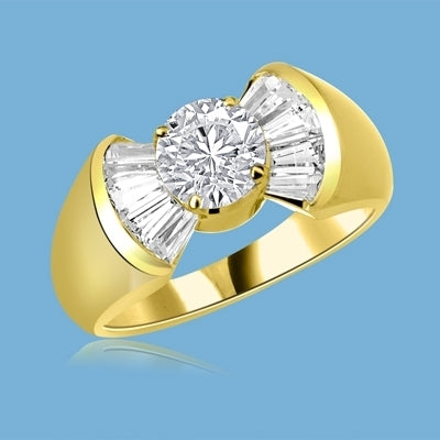 Cunegonde - As Voltaire Says "Tend your garden", say it with this Ring, 1.5 Cts. T.W. with 1 Ct. Round Brilliant Center and 10 Baguettes, in Gold Vermeil.