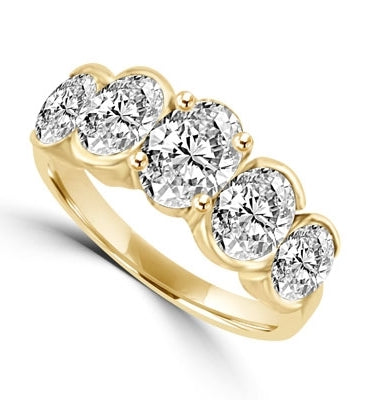 Gold vermeil Ring with 5 oval-cut diamonds