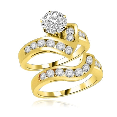 Radames And Aida-Wedding Set, 1.8 Cts.T.W. with 1 Ct. Solitaire and Curvy Channel Set Melee Accents. Show of your Celestial Beauty and Starry Love!