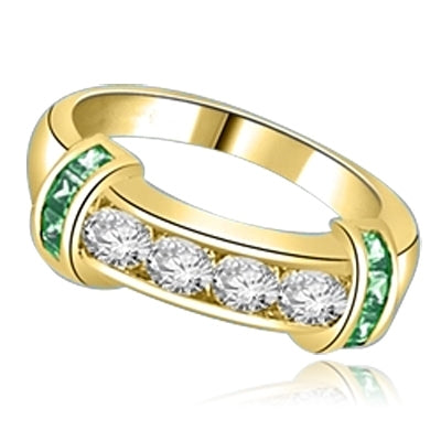 Brilliant channel-set Diamond Essence diamonds with a bar of Emerald Essence on either side. 1.35 cts. T.W. set in 14K Gold Vermeil.