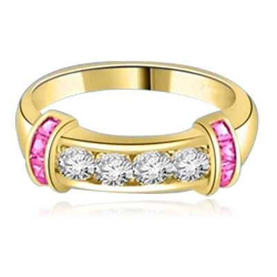 Brilliant channel-set Diamond Essence diamonds with a bar of Ruby Essence on either side. 1.35 cts. T.W. set in 14K Gold Vermeil.
