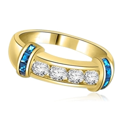 Brilliant channel-set Diamond Essence diamonds with a bar of Sapphire Essence on either side. 1.35 cts. T.W. set in 14K Gold Vermeil.