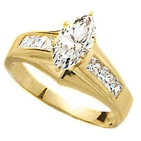 Diamond Essence Ring With 0.75 Ct. Marquise Center Followed By Channel Set Princess Stone Enhance the look Of Band In 14K Gold Vermeil, 1.50 Cts.T.W.