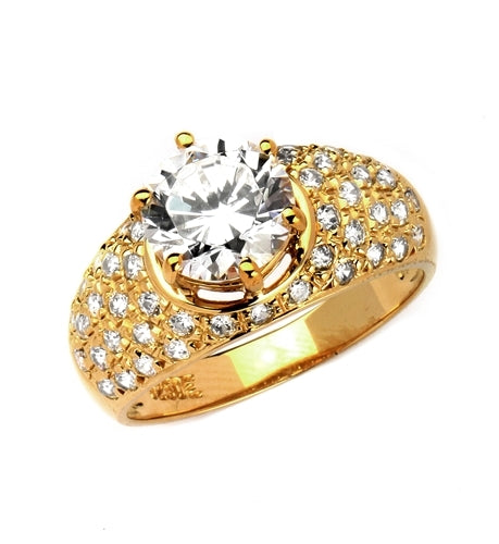 Heirloom - Brilliant Ring with 3 Cts. Round Diamond Essence Store atoning a fanfare band of Pave Set Melee Stones on each side. 3.25 Cts. T.W, in Gold Vermeil.