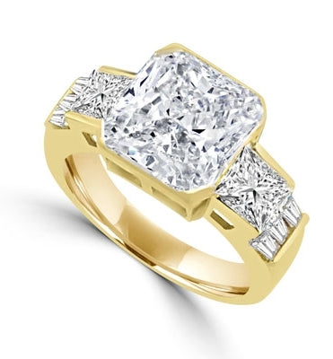 Ring - square cut diamond with baguettes on side