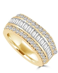 Private Pleasures - Wide Band Ring with a beautiful triple spin! Three heavenly rows of Diamond Essence Masterpieces. In the center, intimately touching channel set baguettes, and on both sides, round cut melee pieces. 5 Cts. T.W, in Gold Vermeil.