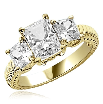 2.5cts. Elegantly styled 3 stone princess ring in Gold Vermeil