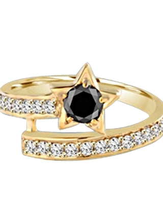 Diamond Essence Designer ring with 0.5 ct. round Onyx center with round stone on band, 1.0 ct. t.w. set in 14K Gold Vermeil.