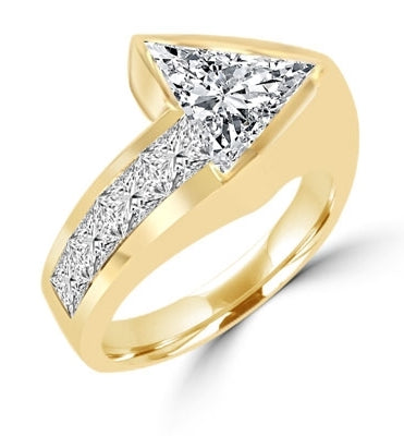 Meet the Star! Graduating Diamond Essence Brilliants ascend to kiss the beauty of shining 4 Cts. Trilliant set exqusitely on channels forming a design to behold. 4.75 Cts. T.W. in Gold Vermeil.