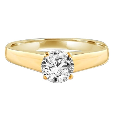 Smart Solitaire Ring with 0.75 Cts. Round Brilliant Masterpiece set perfectly on a tapering wide band. In 14K Gold Vermeil.