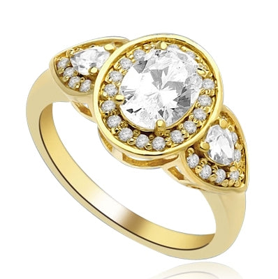 A remarkable combination Ring of 1.5 Ct Oval, 0.25 Ct Trillion and round Accents shows off a sparkle that is surefire hit! 2.5 cts. t.w. In 14k Gold Vermeil.