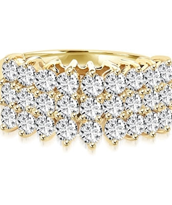 Diamond Essence Ring with three rows of Round Brilliant stones, each 0.10 ct. in Prong setting. 2.70 cts.t.w.in Gold Plated Sterling Silver.
