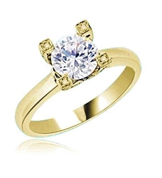 Diamond Essence Designer Solitaire Ring With 1.25 Cts. Round Brilliant Stone Set in Four Prong Setting,1.50 Cts.T.W. in 14K Gold Vermeil.