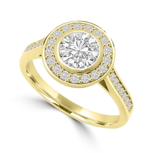 Diamond Essence Bezel set Ring with 1 Ct. Round Brilliant And Surrounding Melee, 1.25 Cts. T.W. In 14K Gold Vermeil.