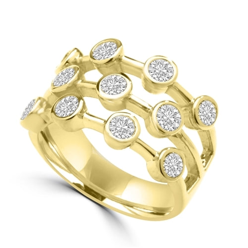 Diamond Essence Round Brilliant Ring with 0.20 Ct. Each Set In Bezel Set Designer Bars, 2.20 Cts.T.W. In 14K Gold Vermeil.