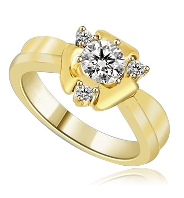 Designer Ring with Round Brilliant Diamond Essence, 0.65Ct in center set in three prongs nd Melee on corners to add more sparkles,0.75Cts. T.W. set in 14K Gold Vermeil.