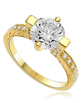 Two Carat Solitaire Ring in Horizontal Wide Prong and melee on the band.,2.50 Cts. T.W. In Gold Vermeil.
