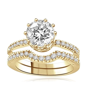 Gold Vermeil-round diamond wedding set ring