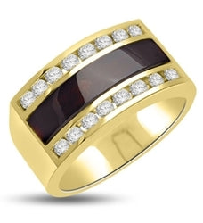 Men's Black Onyx Ring set with 16 Brilliant 2 Pointers adjacent to a Supreme 19mm x 4.5mm Black Onyx Diamond Essence Stone. Appx. 5 Cts. T.W. set in 14K Gold Vermeil.