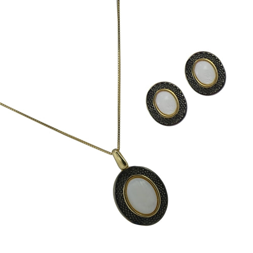 Diamond Essence Mother of Pearl Earring & Pendant in Vermeil - VSET435MP