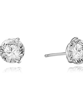 Pair of Studs in three prongs Martini Setting, Round Diamond Essence in each stud. 1.0 Ct T.W. set in 14K Solid White Gold.