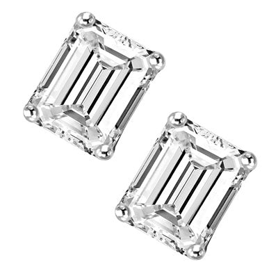 1 ct Emerald Studs earrings in solid white gold
