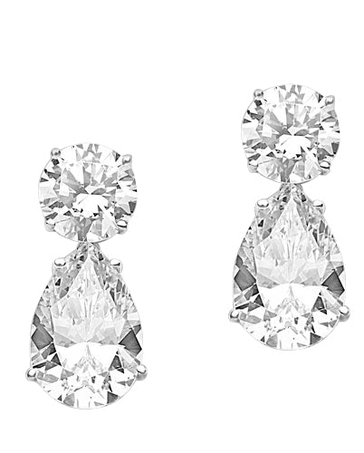 Best Selling Tear Drop Diamond Essence Earrings - White Brilliant Round Stone is 2 Ct and White Brilliant Pear Stone is 5 Ct. A Brilliant Sparkle of 14 Cts. T.W. for the pair of earrings! In 14K Solid White Gold.
