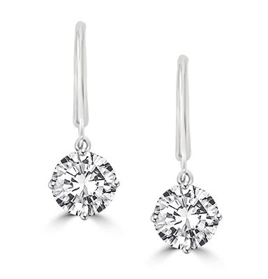Round Cut Leverback Earrings. 4.0 Cts. T.W. set in 14K Solid White Gold.