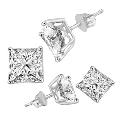 Square cut stone white gold earrings