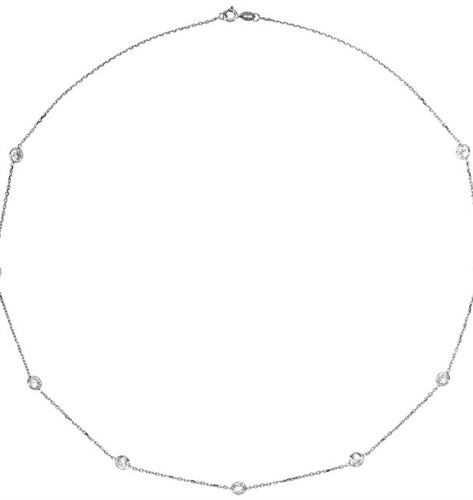 18 Inch Long Diamond Essence Nine Station Necklace With Round Brilliant Bezel-set Stones, 2.25 Cts.T.W. in 14K White Gold.