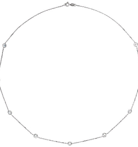18 Inch Long Diamond Essence Nine Station Necklace With Round Brilliant Bezel-set Stones, 2.25 Cts.T.W. in 14K White Gold.