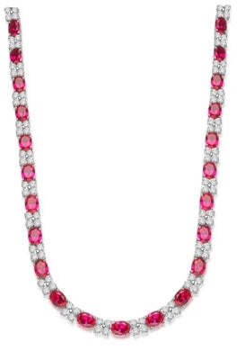 Diamond Essence Designer Necklace with 1.25 cts. Oval cut Ruby Essence and Round Brilliant Diamond Essence Stones. Appx. 72.00 Cts. T.W. set in 14K Solid White Gold.