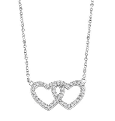 Heart In Heart with 16" long attached chain, 0.50 ct. t.w. of Diamond Essence Round Brilliant Stones in 14K Solid White Gold.
