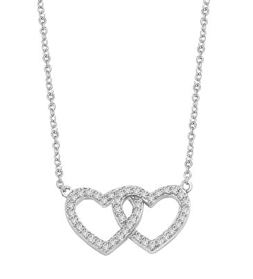 Heart In Heart with 16" long attached chain, 0.50 ct. t.w. of Diamond Essence Round Brilliant Stones in 14K Solid White Gold.
