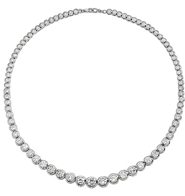 16" long Diamond Essence Designer Necklace with Bezel set, graduating Round Brilliant Diamond Essence, appx 26.0 cts.T.W. set in 14K Solid White Gold.