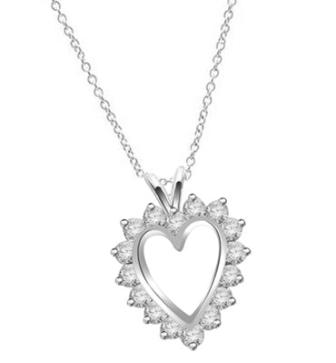Heart pendant, Diamond Essence round brilliant stones, 3.0 cts.t.w. set in 14K Solid White Gold.
