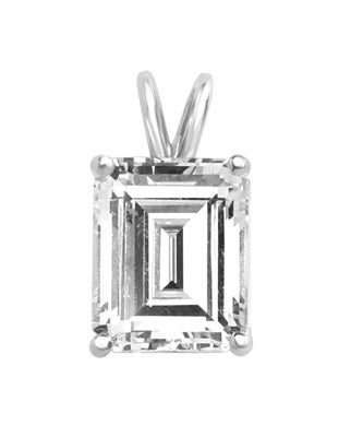 Diamond Essence Emerald cut stone, 1.0 carat, set in 14k Solid White Gold. Chain not included.