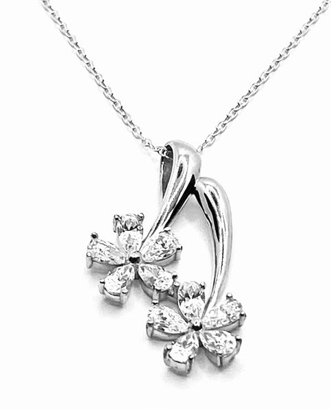 Pendant-solid gold,2 flower slide,10 pear shape stone