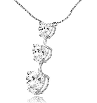 Diamond Essence Heart cut stones, in graduating size, 1-1/2" long pendant. 3.5 cts.t.w. in 14K Solid White Gold. (Silver Chain included).