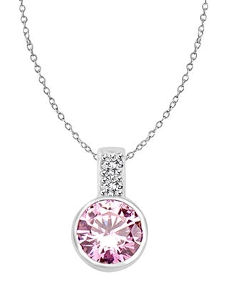 14K Solid White Gold pendant, 2.06 cts. In all with a 2.0 cts. Bezel-Set Round cut Pink Essence center.