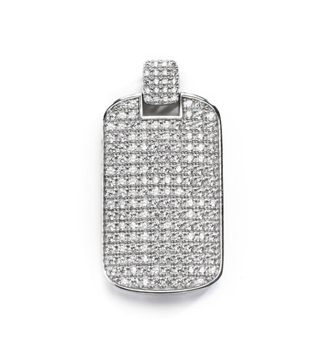 Designed to Impress, this solid tablet pendant is perfect for your he-man! One side completely covered with Diamond Essence Accents, 2" H and 1-1/4"W. In 14k Solid White Gold. Chain Not Included..