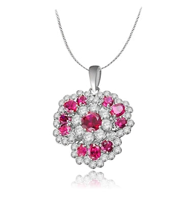 ruby&white stone white gold flower pendant