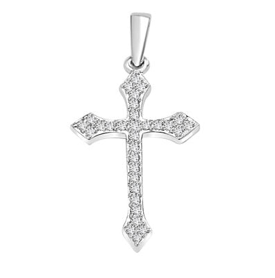 Delicate Cross 1" long with Diamond Essence, 0.50 ct. t.w.in 14K Solid White Gold.