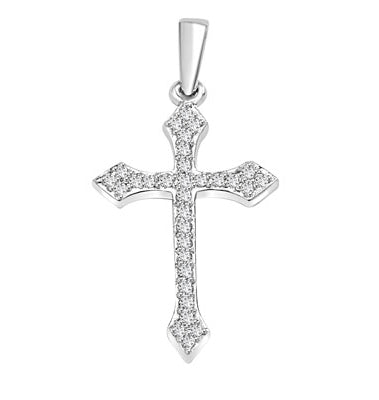 Delicate Cross 1" long with Diamond Essence, 0.50 ct. t.w.in 14K Solid White Gold.